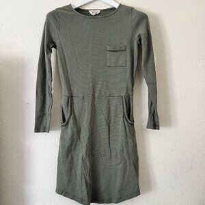 Synergy Womens Organic Cotton Striped Knit Long Sleeve Shift Dress Small Green